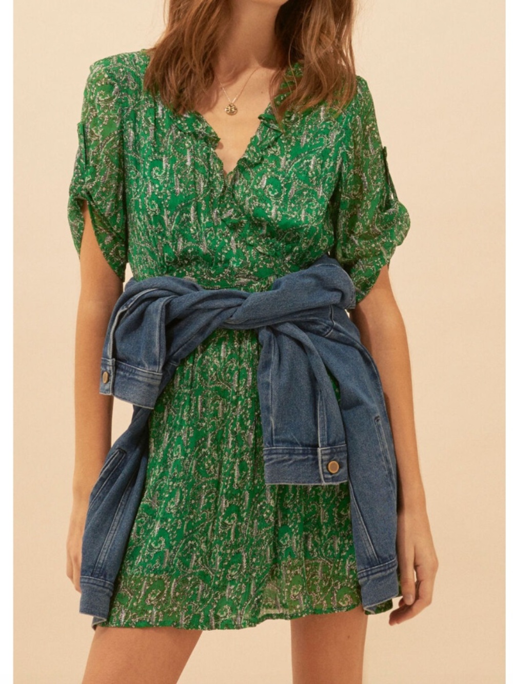 BA&SH THE CLEM DRESS GREEN & METALLIC - S